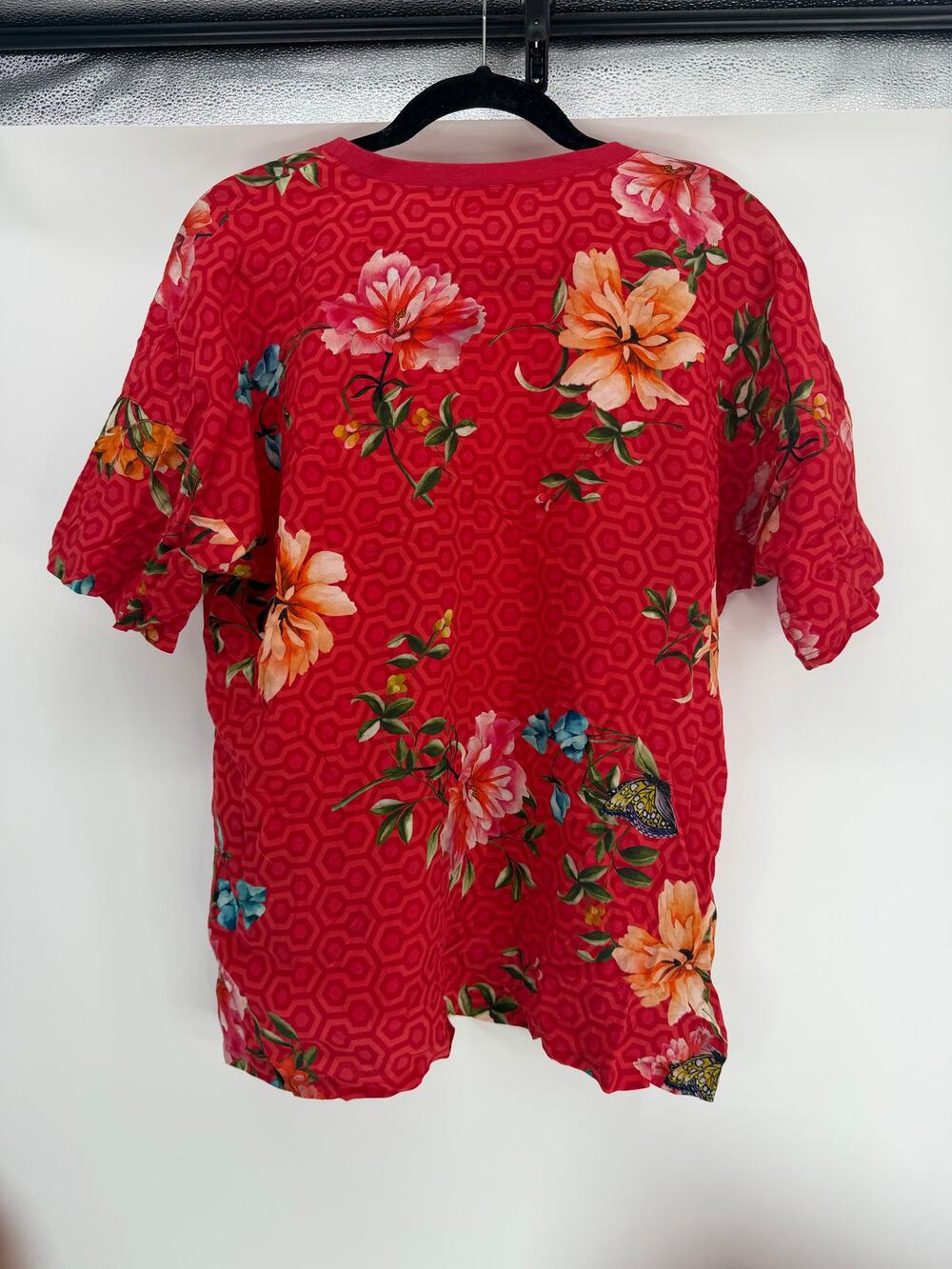 JOHHNY WAS abstract floral print silk blouse